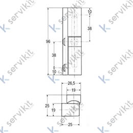 bisagra rectangular L 96mm An 19mm distancia de sujeción 38mm tope izquierdo/derecho