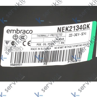 Compresor refrigerante R404a/R507 tipo NEK2134GK 1/2HP capacidad cilindro 8,77 cm³ CSIR 220-240V