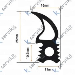 Burlete Silicona Negro 25x16mm ( 1 Metro )