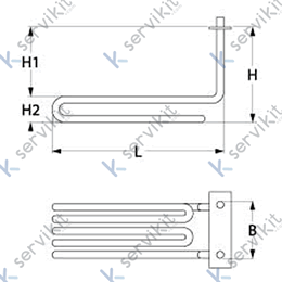 Resistencia 2900W 230V espirales 1 L 233mm An 77mm H 245mm brida rectangular