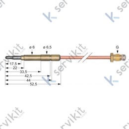 Termopar interrumpido m9x1 1000mm para cocción