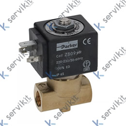 Válvula magnética 2 vías 230 VAC empalme 1/4" L 40mm DN 3mm conector hembra DIN -20° a 130°C